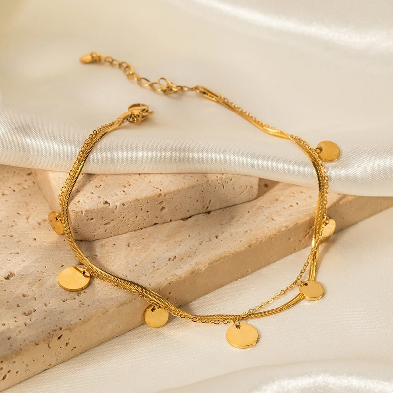 Youthway nerūsējošā tērauda divslāņu apaļas zelta krāsas potītes rūsas izturīgas izsmalcinātas vasaras rotaslietas sievietēm