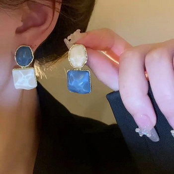 Ασύμμετρα σκουλαρίκια τετράγωνα μπαρόκ γλυκού νερού μπλε και λευκά κρυστάλλινα σκουλαρίκια για γυναίκες 2023 Πολυτελή κορεάτικα αξεσουάρ