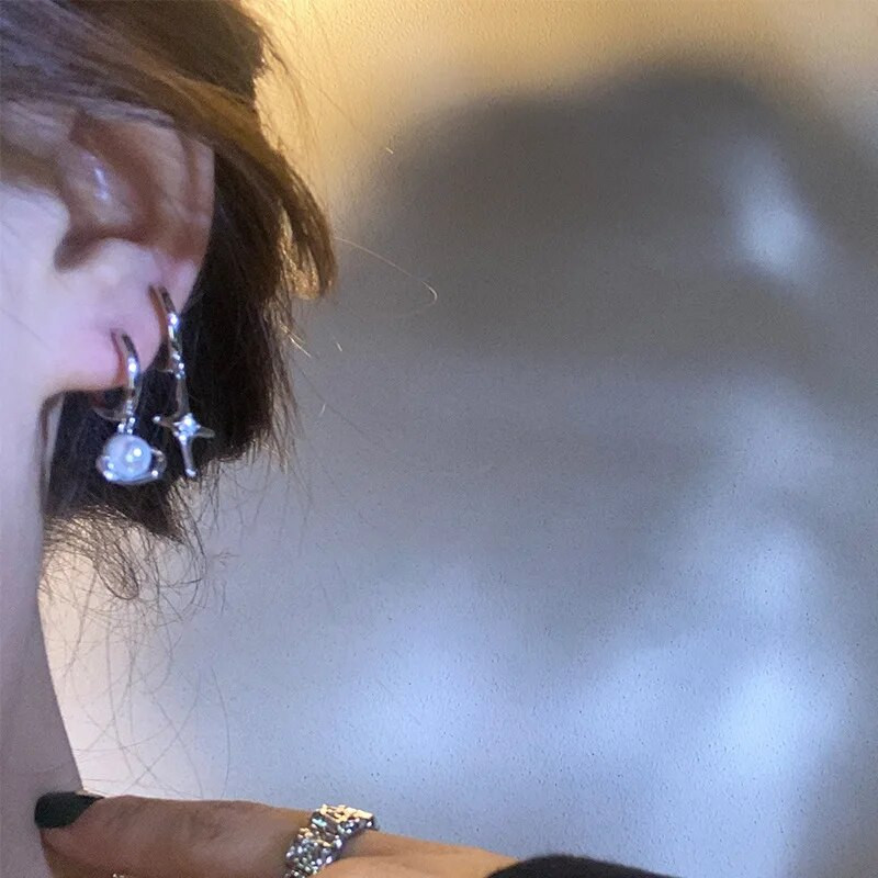 Cross Star Rhinestone Pearl Set Nolaižamie Auskari Sievietēm Cool Trend Charm Estētiski sprādzes Piekaramie Auskari Korejiešu modes rotaslietas