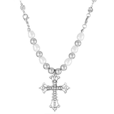 Izsmalcināta Rhinestone Cross Pendant Kaklarota Punk Unisex Pērļu Kaklarotas Hip Hop Choker Clavicle Chain Party Rotaslietas Draugam Dāvanas