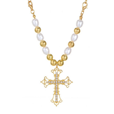 Izsmalcināta Rhinestone Cross Pendant Kaklarota Punk Unisex Pērļu Kaklarotas Hip Hop Choker Clavicle Chain Party Rotaslietas Draugam Dāvanas