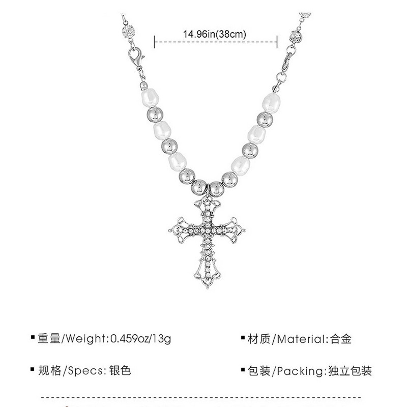 Izsmalcināta Rhinestone Cross Pendant Kaklarota Punk Unisex Pērļu Kaklarotas Hip Hop Choker Clavicle Chain Party Rotaslietas Draugam Dāvanas