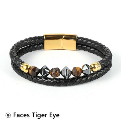 Vīriešu sejas Dabīgais akmens Ahāts Pērlītes Rokassprādzes Slāņi Īstas ādas aukla Nerūsējošā tērauda aizdare Aproce Brazalete Hombre