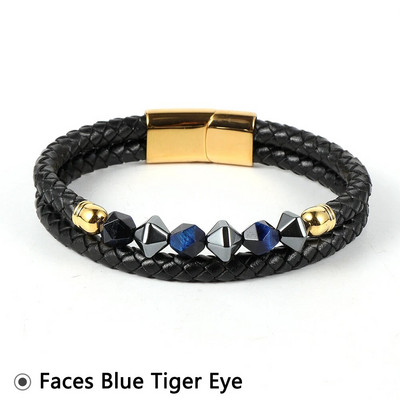 Vīriešu sejas Dabīgais akmens Ahāts Pērlītes Rokassprādzes Slāņi Īstas ādas aukla Nerūsējošā tērauda aizdare Aproce Brazalete Hombre