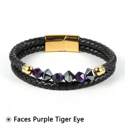 Vīriešu sejas Dabīgais akmens Ahāts Pērlītes Rokassprādzes Slāņi Īstas ādas aukla Nerūsējošā tērauda aizdare Aproce Brazalete Hombre