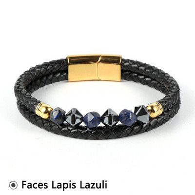 Vīriešu sejas Dabīgais akmens Ahāts Pērlītes Rokassprādzes Slāņi Īstas ādas aukla Nerūsējošā tērauda aizdare Aproce Brazalete Hombre