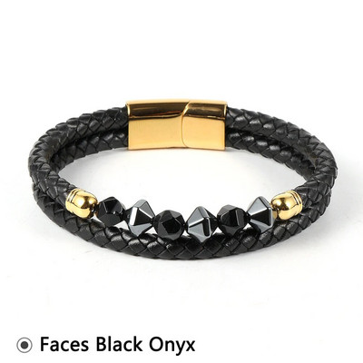 Vīriešu sejas Dabīgais akmens Ahāts Pērlītes Rokassprādzes Slāņi Īstas ādas aukla Nerūsējošā tērauda aizdare Aproce Brazalete Hombre