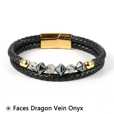 Vīriešu sejas Dabīgais akmens Ahāts Pērlītes Rokassprādzes Slāņi Īstas ādas aukla Nerūsējošā tērauda aizdare Aproce Brazalete Hombre