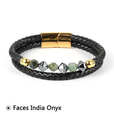 Vīriešu sejas Dabīgais akmens Ahāts Pērlītes Rokassprādzes Slāņi Īstas ādas aukla Nerūsējošā tērauda aizdare Aproce Brazalete Hombre