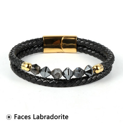 Vīriešu sejas Dabīgais akmens Ahāts Pērlītes Rokassprādzes Slāņi Īstas ādas aukla Nerūsējošā tērauda aizdare Aproce Brazalete Hombre