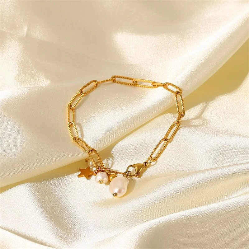 2022. gada nerūsējošā tērauda rokassprādze Zvaigžņu pērļu kulonu pušķu rokassprādze sievietēm Pārim Rokassprādzes burvīgs rotaslietas aksesuārs Dāvana