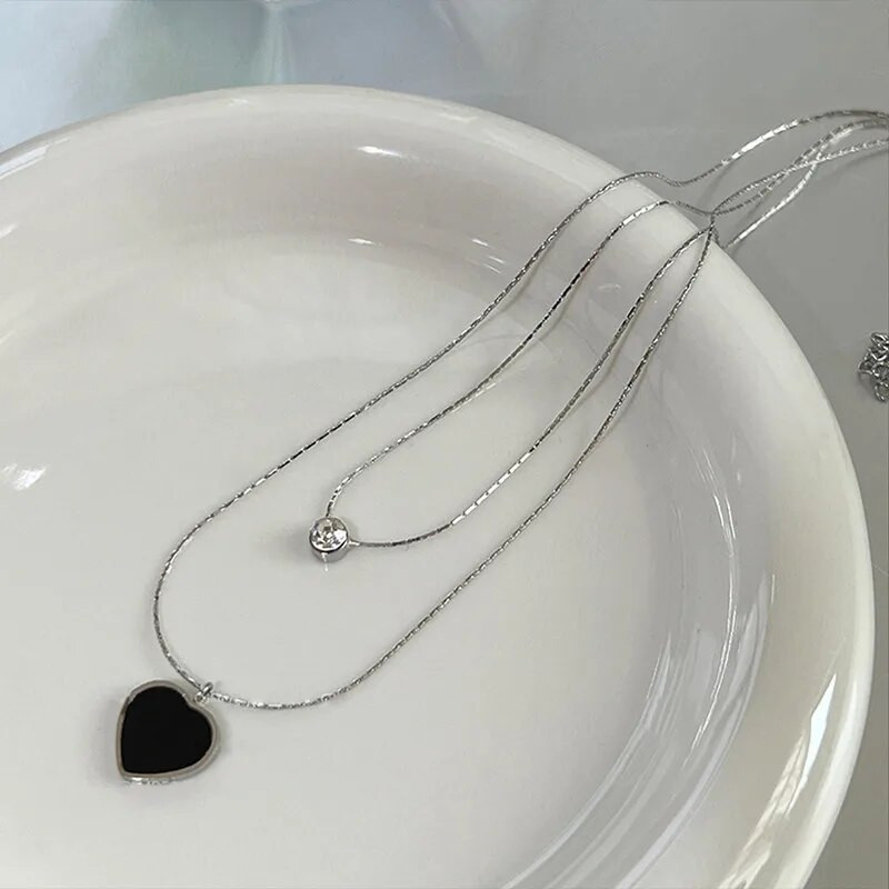 Jauna modes tendence unikāls dizains, izsmalcināts gaišs, grezns cirkona divslāņu melns mīlestības sirds kaklarota sieviešu rotaslietas ballītes dāvana