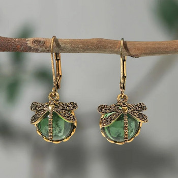 Vintage σκουλαρίκια Dragonfly Fashion Χρυσό Χρώμα Μοτίβο σκαλίσματος μετάλλων Ένθετα σκουλαρίκια φεγγαρόπετρα για γυναίκες Κοσμήματα