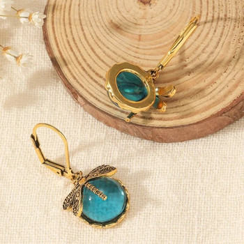 Vintage σκουλαρίκια Dragonfly Fashion Χρυσό Χρώμα Μοτίβο σκαλίσματος μετάλλων Ένθετα σκουλαρίκια φεγγαρόπετρα για γυναίκες Κοσμήματα