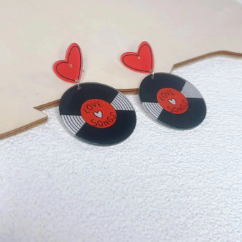 Δημιουργικά χαριτωμένα vintage μενταγιόν με δίσκους κρεμαστά σκουλαρίκια Hip hop ακρυλικά ροδακινί κυκλικά σκουλαρίκια για γυναίκες μόδας κοσμηματοπωλείο