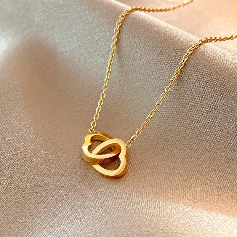 Naujos Europos ir Amerikos mados prabangios taurios dvigubos meilės karoliai, moterų ir papuošalų banketų vakarėlis, poros dovanų minėjimas