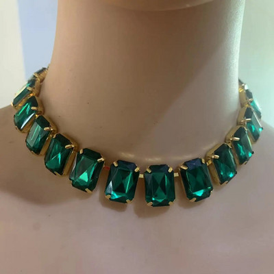 INS Χειροποίητο 6 Χρώματα Κολιέ από γυαλί κρύσταλλο Statement Κρεμαστό γιακά κολιέ για γυναίκες Κολιέ με στρας μεγάλο τετράγωνο τσόκερ