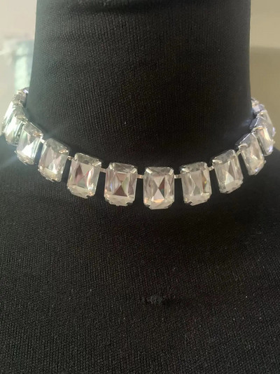 INS Χειροποίητο 6 Χρώματα Κολιέ από γυαλί κρύσταλλο Statement Κρεμαστό γιακά κολιέ για γυναίκες Κολιέ με στρας μεγάλο τετράγωνο τσόκερ