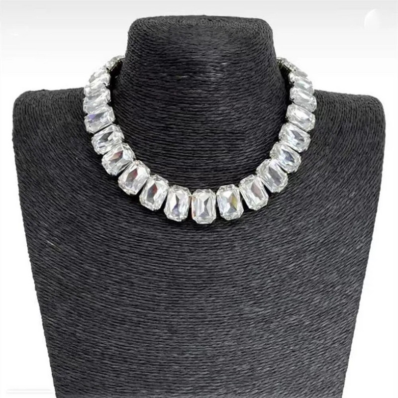 INS Χειροποίητο 6 Χρώματα Κολιέ από γυαλί κρύσταλλο Statement Κρεμαστό γιακά κολιέ για γυναίκες Κολιέ με στρας μεγάλο τετράγωνο τσόκερ