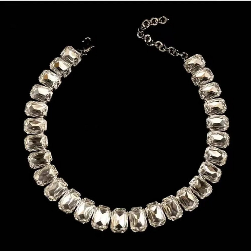 INS Χειροποίητο 6 Χρώματα Κολιέ από γυαλί κρύσταλλο Statement Κρεμαστό γιακά κολιέ για γυναίκες Κολιέ με στρας μεγάλο τετράγωνο τσόκερ