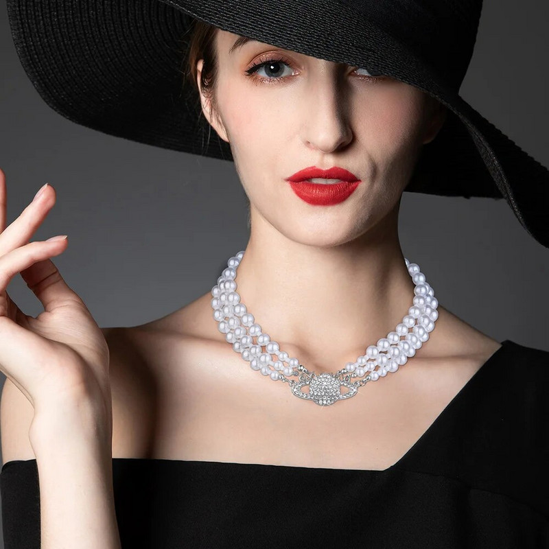 Crystal Planet daudzslāņu pērļu kaklarota baroka stila atslēgas kaula ķēdes apkakles