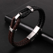 Luxus férfi női fekete és barna fonott valódi bőr kötél karkötők rozsdamentes acél varázskapocs Pulseiras Masculina ékszerek
