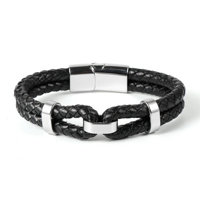 Luxus férfi női fekete és barna fonott valódi bőr kötél karkötők rozsdamentes acél varázskapocs Pulseiras Masculina ékszerek