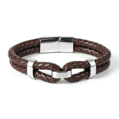 Luxus férfi női fekete és barna fonott valódi bőr kötél karkötők rozsdamentes acél varázskapocs Pulseiras Masculina ékszerek