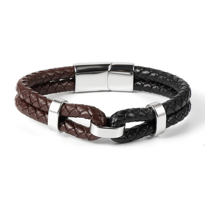 Luxus férfi női fekete és barna fonott valódi bőr kötél karkötők rozsdamentes acél varázskapocs Pulseiras Masculina ékszerek