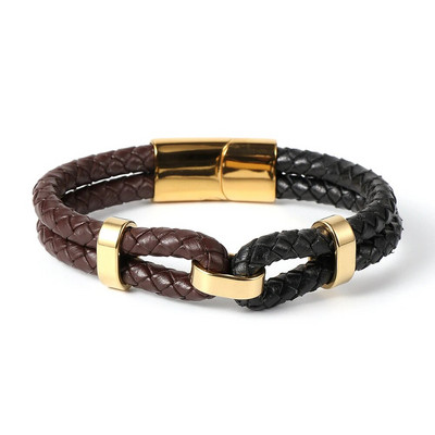 Luxus férfi női fekete és barna fonott valódi bőr kötél karkötők rozsdamentes acél varázskapocs Pulseiras Masculina ékszerek