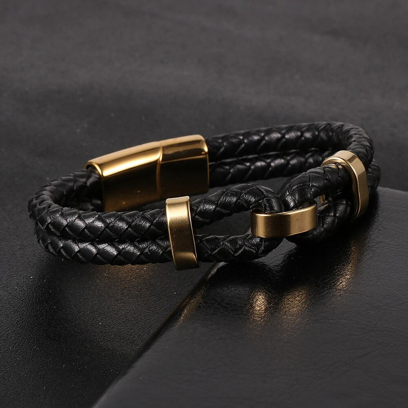 Luxus férfi női fekete és barna fonott valódi bőr kötél karkötők rozsdamentes acél varázskapocs Pulseiras Masculina ékszerek