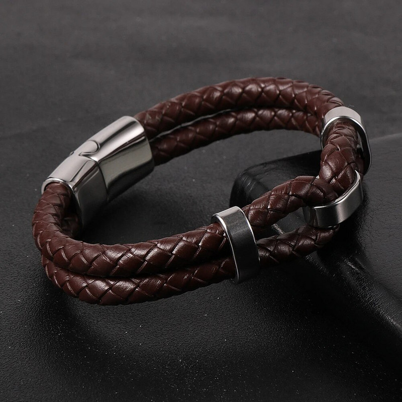 Luxus férfi női fekete és barna fonott valódi bőr kötél karkötők rozsdamentes acél varázskapocs Pulseiras Masculina ékszerek