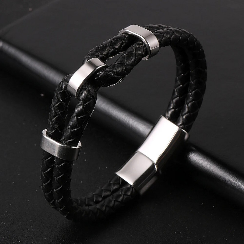 Luxus férfi női fekete és barna fonott valódi bőr kötél karkötők rozsdamentes acél varázskapocs Pulseiras Masculina ékszerek