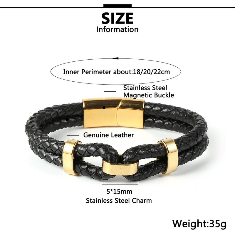 Luxus férfi női fekete és barna fonott valódi bőr kötél karkötők rozsdamentes acél varázskapocs Pulseiras Masculina ékszerek