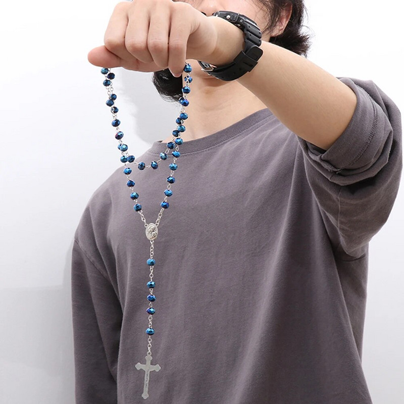 1 gab Katoļu krusta Rožukroņa Pērlītes Kuloni Reliģiskā Apaļā Kristāla Pērlīšu Kaklarota Sievietēm Vīriešiem Modes Kaklarota Rotaslietas Ballīte Dāvana