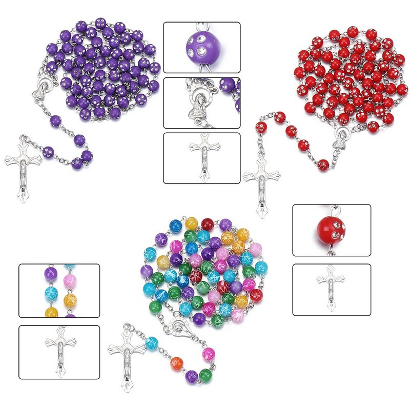 1 gab Katoļu krusta Rožukroņa Pērlītes Kuloni Reliģiskā Apaļā Kristāla Pērlīšu Kaklarota Sievietēm Vīriešiem Modes Kaklarota Rotaslietas Ballīte Dāvana