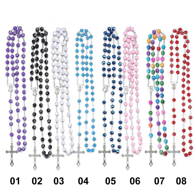 1 gab Katoļu krusta Rožukroņa Pērlītes Kuloni Reliģiskā Apaļā Kristāla Pērlīšu Kaklarota Sievietēm Vīriešiem Modes Kaklarota Rotaslietas Ballīte Dāvana