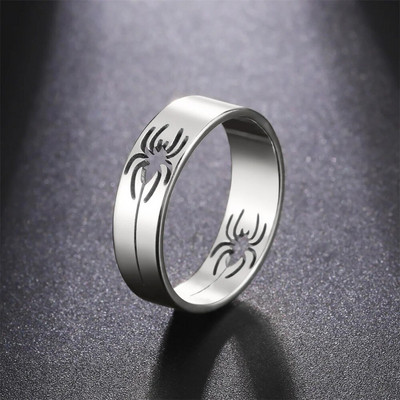 My Shape Hollow-out Spider Stainless Steel Rings for Men Women Punk Goth Finger Rings Fashion Halloween Cool Boys Jewelry Gifts