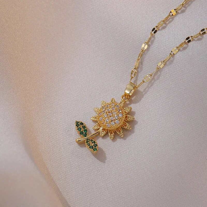 Európai és amerikai nyári cirkon napraforgó medál nyaklánc nőknek Titán acél lánc ékszer Ajándékok lányok szerelmeseinek Anya