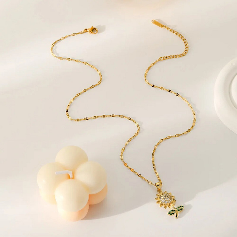 Európai és amerikai nyári cirkon napraforgó medál nyaklánc nőknek Titán acél lánc ékszer Ajándékok lányok szerelmeseinek Anya