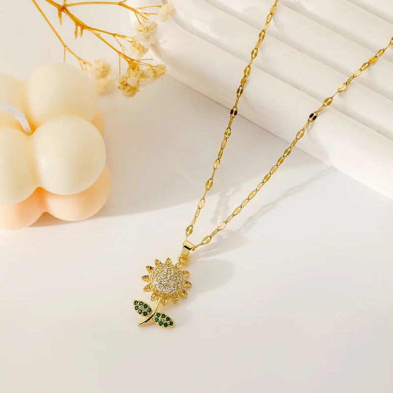 Európai és amerikai nyári cirkon napraforgó medál nyaklánc nőknek Titán acél lánc ékszer Ajándékok lányok szerelmeseinek Anya