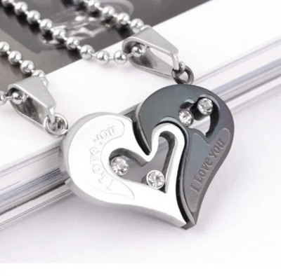 Izsmalcināta modes nerūsējošā tērauda mīlestības pārim atbilstoša kaklarota, šarms, sirds burtu rotaslietas, sirds pāra kaklarota dzimšanas dienas dāvana