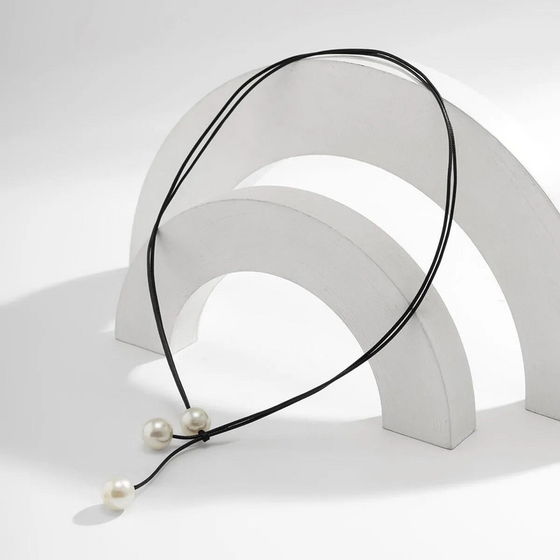 Vintage modes melnas krāsas virvju ķēdes kaklarota sieviešu modes paziņojums ar rokām darināts pērļu piekariņš, regulējams kakls