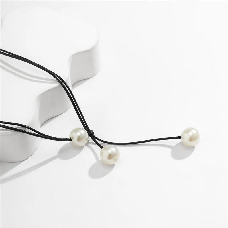 Vintage modes melnas krāsas virvju ķēdes kaklarota sieviešu modes paziņojums ar rokām darināts pērļu piekariņš, regulējams kakls