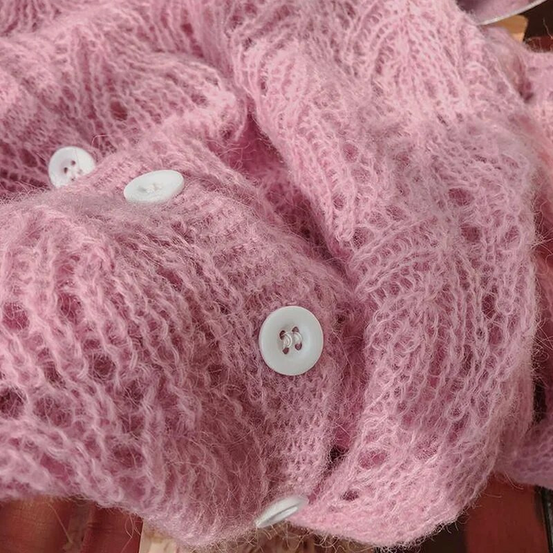 Γυναικεία μονόχρωμα πουλόβερ με ζακέτα με κούφιο ύφος πλεκτά, με φαρδιά λαιμόκοψη, κομψή καθημερινή κορεατική μόδα, Casual Harajuku Streetwear