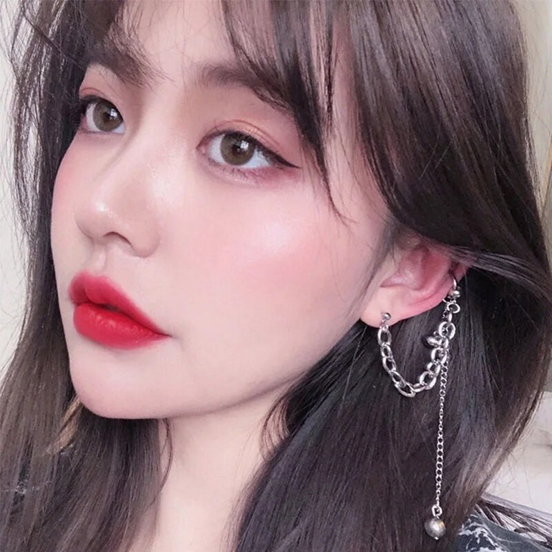 Punk Hip-Hop Sudraba Krāsa Auskari Unisex Gari Pušķu Pērlīšu Ķēdes Auskari Forši Meitenes Zēni Ballīte Dāvanas Pīrsings Ausu Rotaslietas