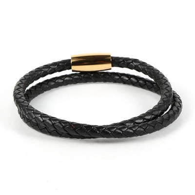 Kétrétegű, sima valódi bőr pántos karkötők férfi rozsdamentes acél mágneses csattal, minimalista kézi csuklópántos ékszerek