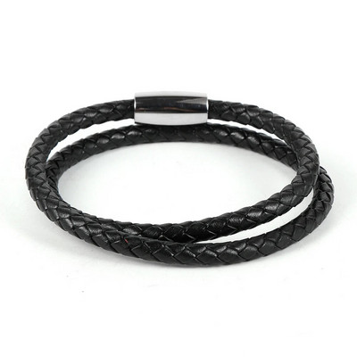 Kétrétegű, sima valódi bőr pántos karkötők férfi rozsdamentes acél mágneses csattal, minimalista kézi csuklópántos ékszerek