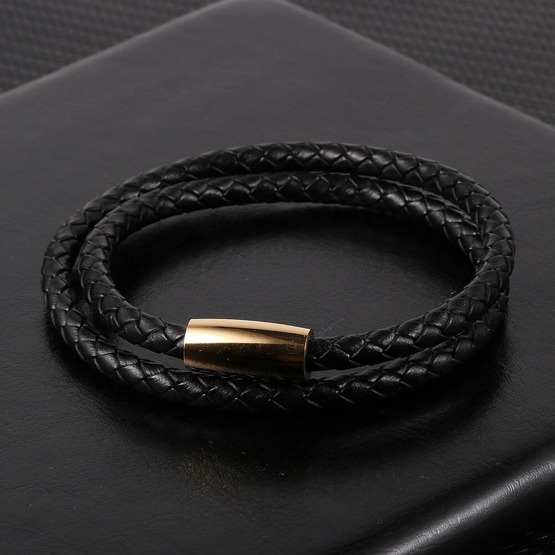 Kétrétegű, sima valódi bőr pántos karkötők férfi rozsdamentes acél mágneses csattal, minimalista kézi csuklópántos ékszerek