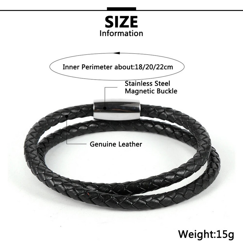 Kétrétegű, sima valódi bőr pántos karkötők férfi rozsdamentes acél mágneses csattal, minimalista kézi csuklópántos ékszerek